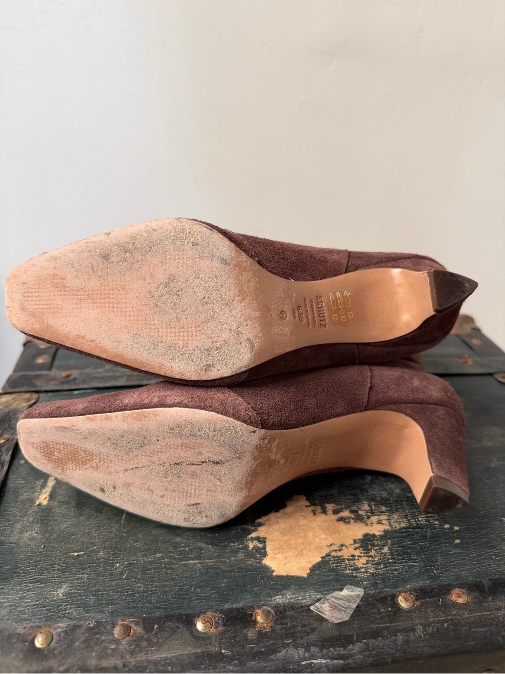 SCHUTZ Brown purple Suede Western Ankle Boots with Mid Heel - Picture 10 of 10